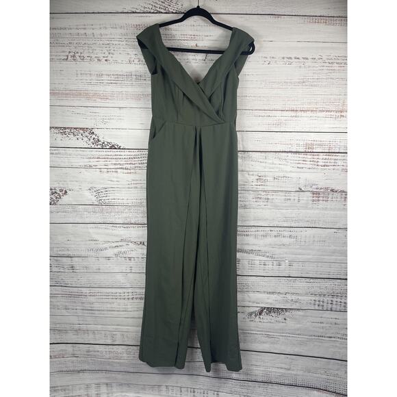 Luxxel Pants - Luxxel Jumpsuit Women's SZ L Green Off Shoulder Wide Leg Elegant Pockets LJP4234